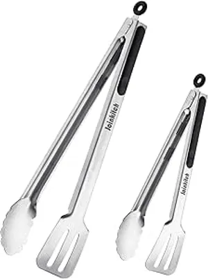 16-inch & 12-Inch Grill Tongs for Cooking BBQ Heavy Duty Extra Long Grilling Tongs, Premium Set 2 pack
